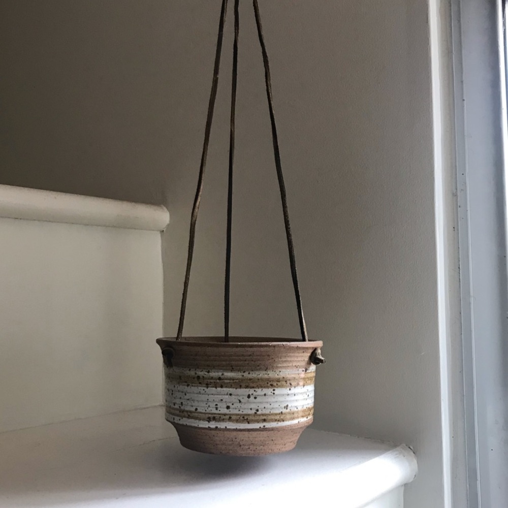 Handmade Brown and White Pottery Hanging Planter